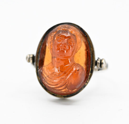 Hessonite garnet cameo ring