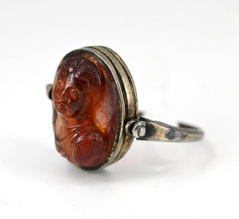 Hessonite garnet cameo ring
