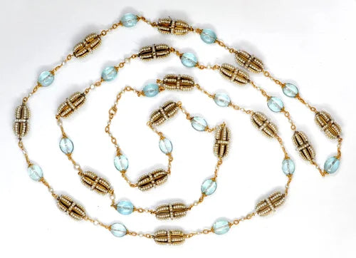 Aquamarine and pearl long chain