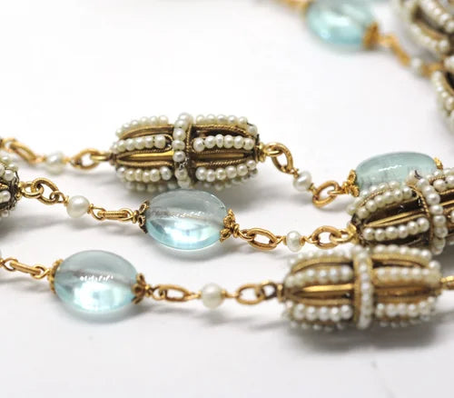 Aquamarine and pearl long chain