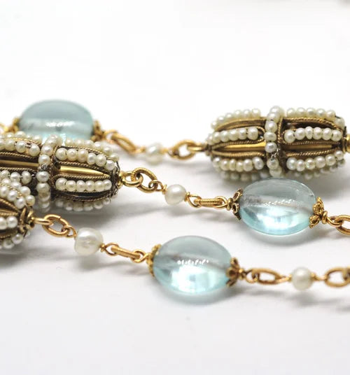 Aquamarine and pearl long chain