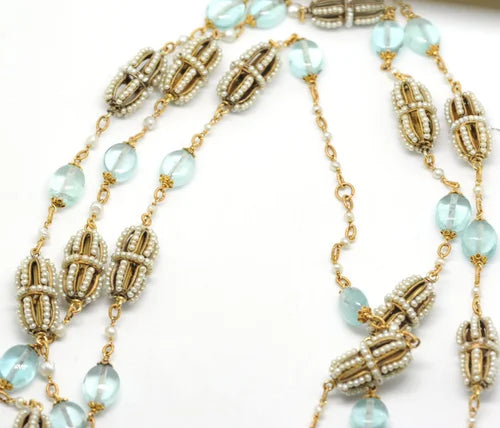 Aquamarine and pearl long chain