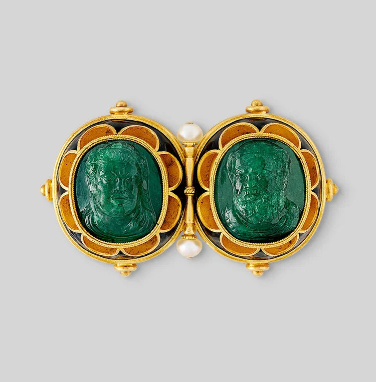 Castellani emerald cameo brooch